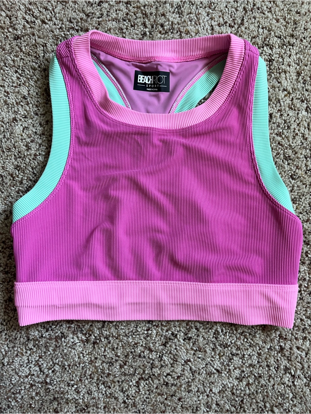 Beach Riot Sport Pink Color Block Workout Mint Running High Neck Sports Bra Top